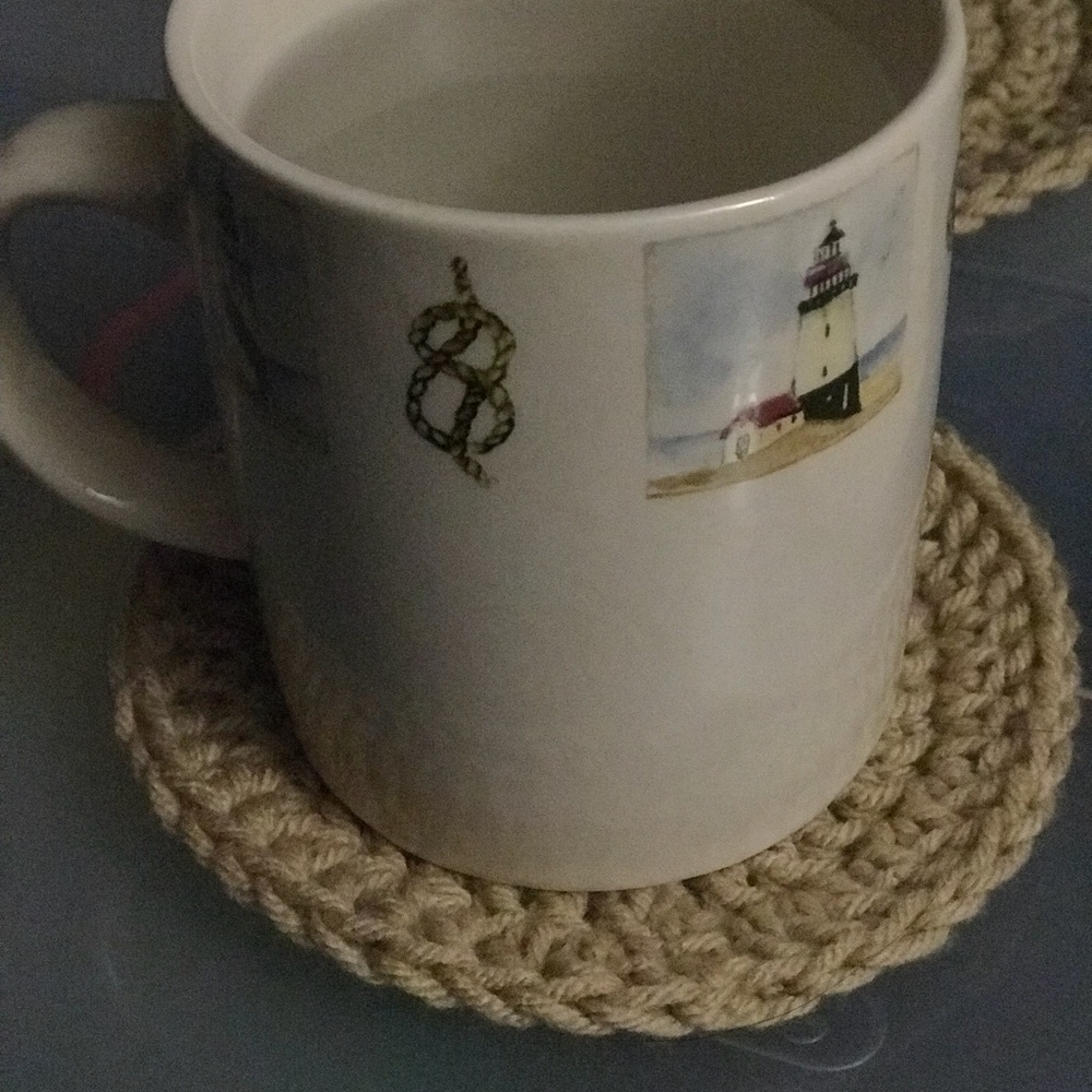 3 Hand made crochet coaster and tea pot coaster